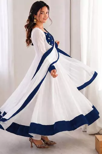 white silk blend plain kurta set