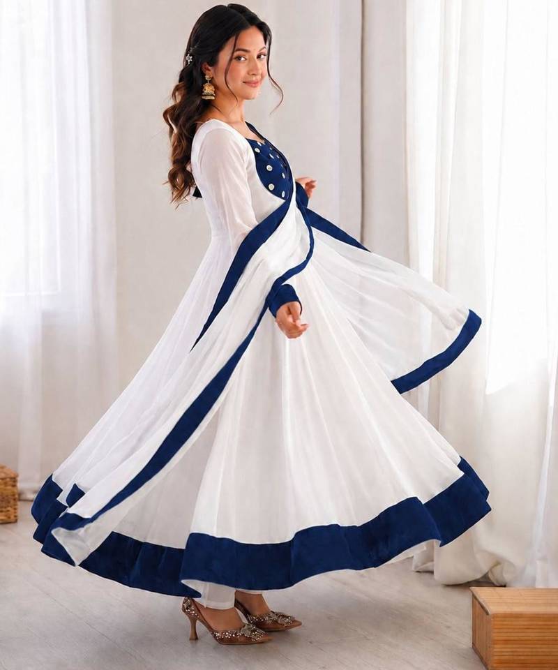 White silk blend plain kurta-sets