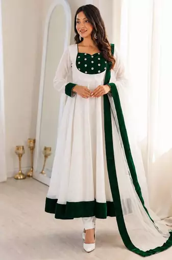 White silk blend plain kurta-sets