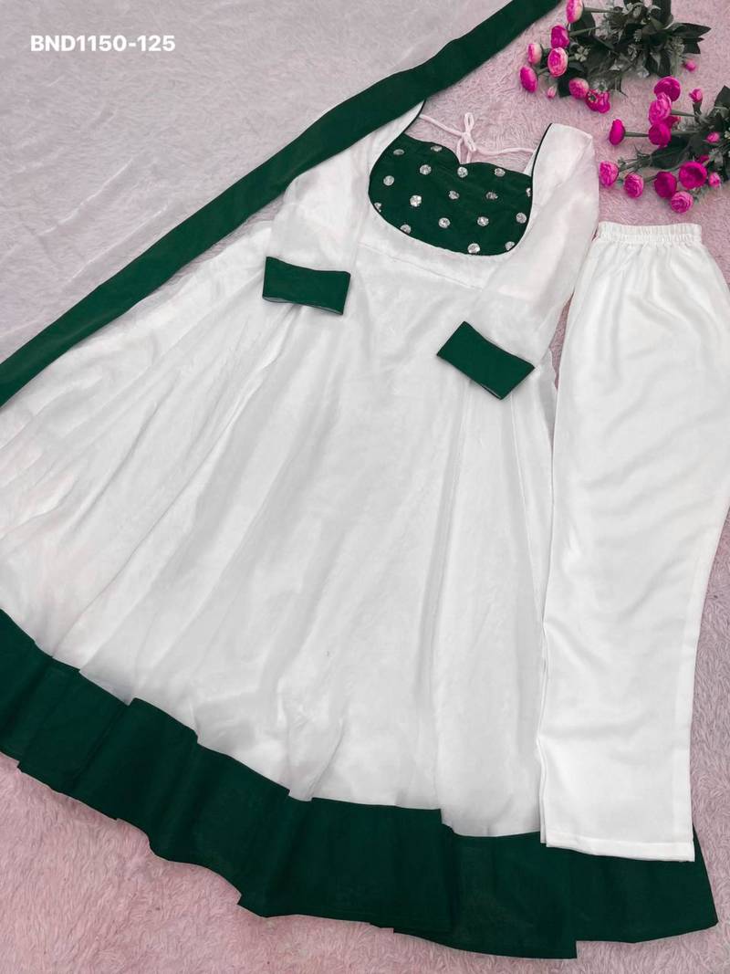 White silk blend plain kurta-sets
