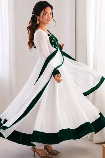 white silk blend plain womens kurta set