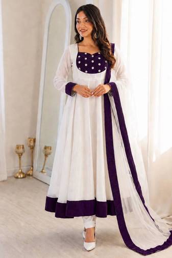 White silk blend plain kurta-sets