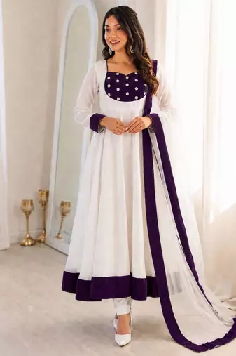 White silk blend plain kurta-sets