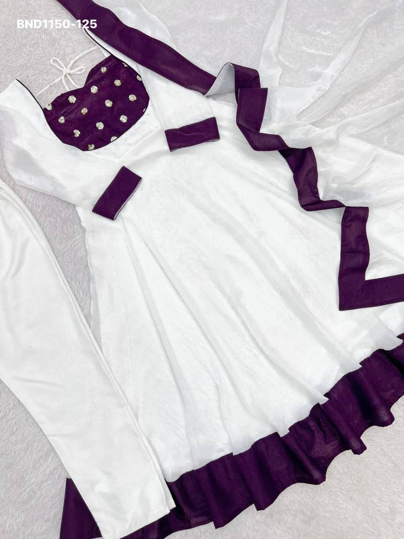 White silk blend plain kurta-sets
