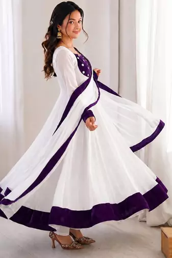white plain silk blend kurta set
