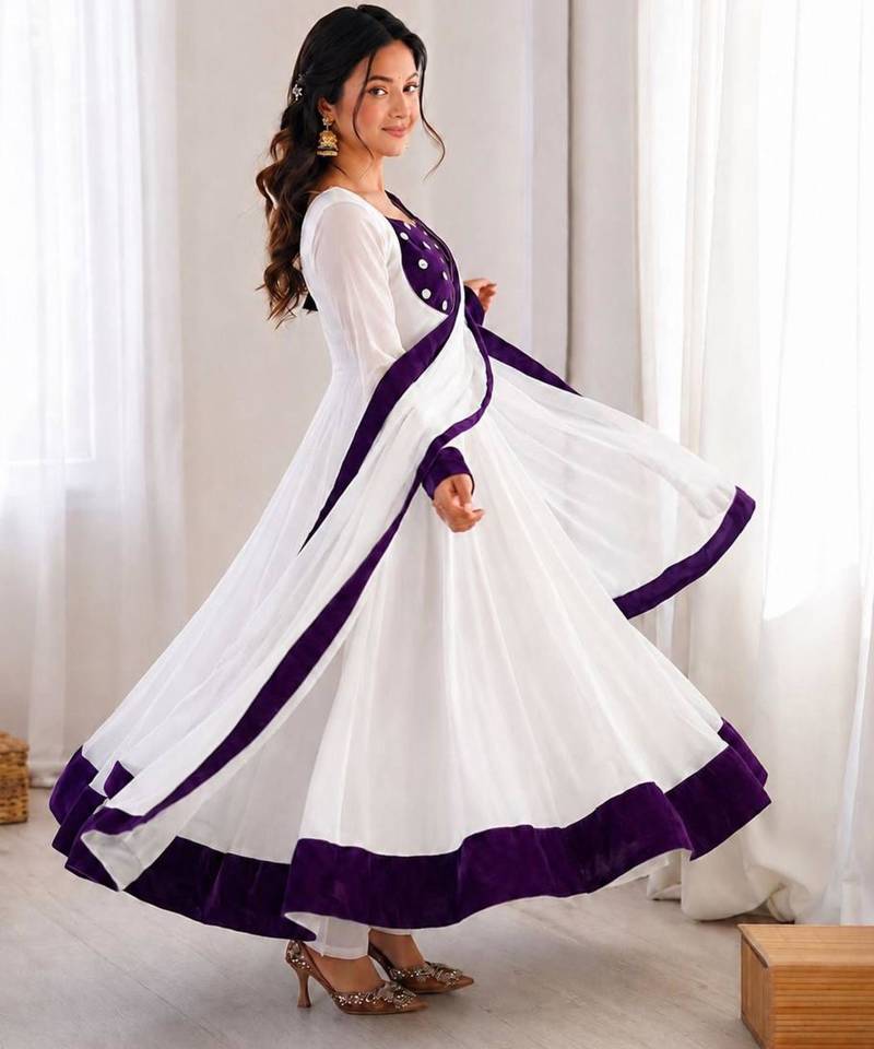 White silk blend plain kurta-sets
