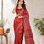 Red Color Ajrakh Print With Mirror Work And Latkan Japan Satin Saree