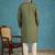 Mens silk blend green solid embroidered calf length straight kurta