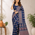 Royal Blue Color Ajrakh Print With Mirror Work And Latkan Japan Satin Saree