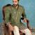 Mens silk blend green solid embroidered calf length straight kurta
