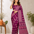 Wine Color Ajarakh Print With Mirror Work And Latkan Japan Satin Saree