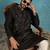 Mens silk blend black solid embroidered calf length straight kurta