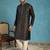 Mens silk blend black solid embroidered calf length straight kurta