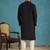 Mens silk blend black solid embroidered calf length straight kurta