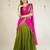 Olive Green Kanjivaram Silk Half Saree – Traditional Zari Weaving Langa Voni Set For Women's