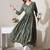 Blue striped printed rayon a-line pleated kurta