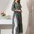 Blue striped printed rayon a-line pleated kurta