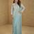 Ice mint blue color real chinon embroidered suit set with tassel lace
