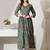 Blue striped printed rayon a-line pleated kurta