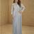 Blue color real chinon embroidered suit set with tassel lace