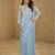 Sky blue color real chinon embroidered suit set with tassel lace