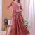 Red striped printed rayon a-line pleated kurta