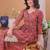 Red striped printed rayon a-line pleated kurta