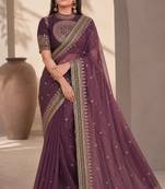 Wine Color Mono Banglori With Sequance And Embroidery Work Nc Twill Saree