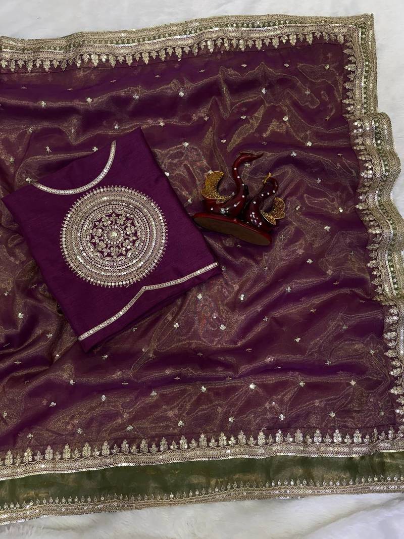 Wine Color Mono Banglori With Sequance And Embroidery Work Nc Twill Saree
