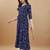 Navy blue bandhani printed rayon a-line pleated kurta
