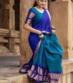 Rama Blue & Royal Blue Kanjivaram Silk Half Saree – Traditional Gold Zari Weaving Langa Voni Set For Women's