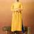 Yellow bandhani printed georgette a-line pleated kurta