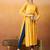 Yellow bandhani printed georgette a-line pleated kurta