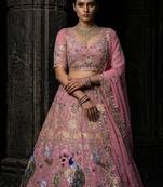 PINK FAUX GEORGETTE PARTY WEAR EMBROIDERY LEHENGA CHOLI 