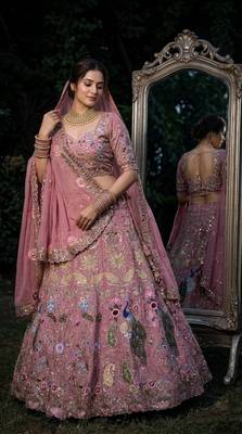 PINK FAUX GEORGETTE PARTY WEAR EMBROIDERY LEHENGA CHOLI  2