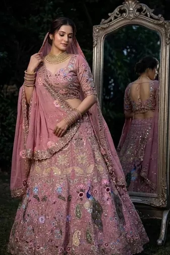 PINK FAUX GEORGETTE PARTY WEAR EMBROIDERY LEHENGA CHOLI 