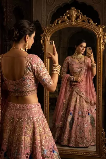PINK FAUX GEORGETTE PARTY WEAR EMBROIDERY LEHENGA CHOLI 