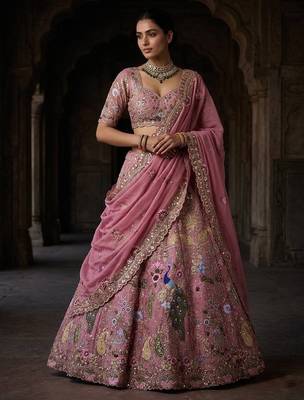 PINK FAUX GEORGETTE PARTY WEAR EMBROIDERY LEHENGA CHOLI  4