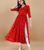 Red bandhani print mirror work rayon a-line kurta