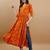 Orange bandhani print mirror work rayon a-line kurta