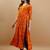 Orange bandhani print mirror work rayon a-line kurta