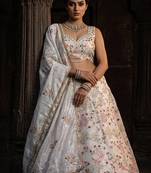 WHITE SILK PARTY WEAR EMBROIDERY LEHENGA CHOLI