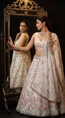 WHITE SILK PARTY WEAR EMBROIDERY LEHENGA CHOLI 3