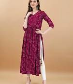 Wine bandhani print mirror work rayon a-line kurta