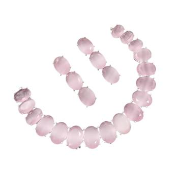Baby pink ad stone rhodium-plated necklace set with earrings 1