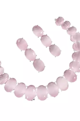 Baby pink ad stone rhodium-plated necklace set with earrings