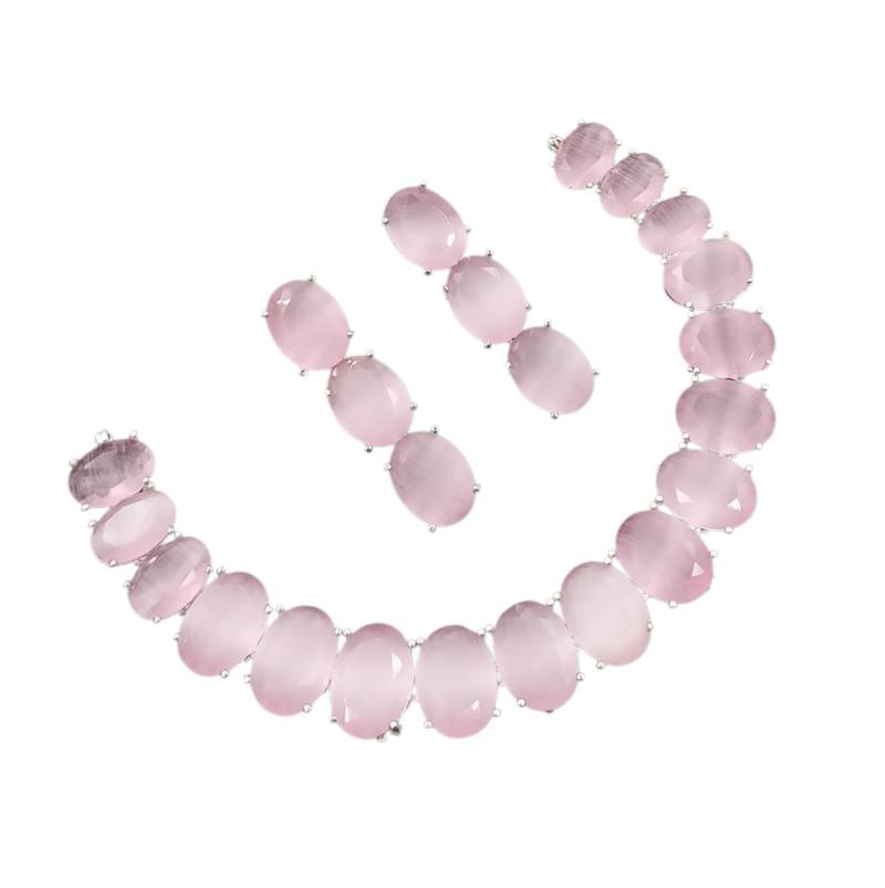 Baby pink ad stone rhodium-plated necklace set with earrings