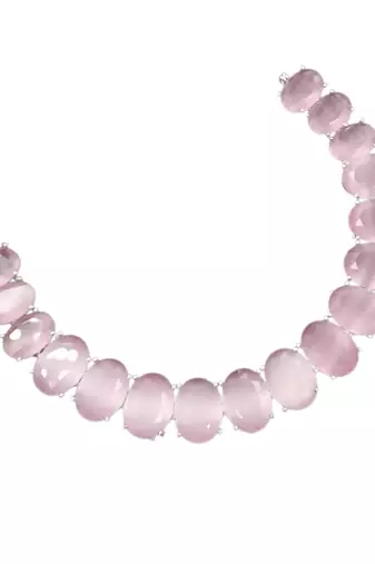 Baby pink ad stone rhodium-plated necklace set with earrings