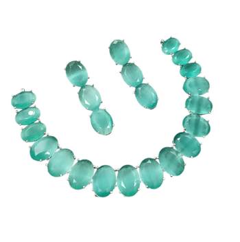 Pista green ad stone rhodium-plated necklace set with earrings 1