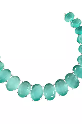 Pista green ad stone rhodium-plated necklace set with earrings